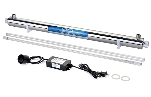 55W UV Ultraviolet Light Plus Sediment & Carbon Well Water Filter Purifier System with 3/4" Ports, 12 GPM UV with Bluonics Water Filter Housing System Size 4.5" x 10" Filters