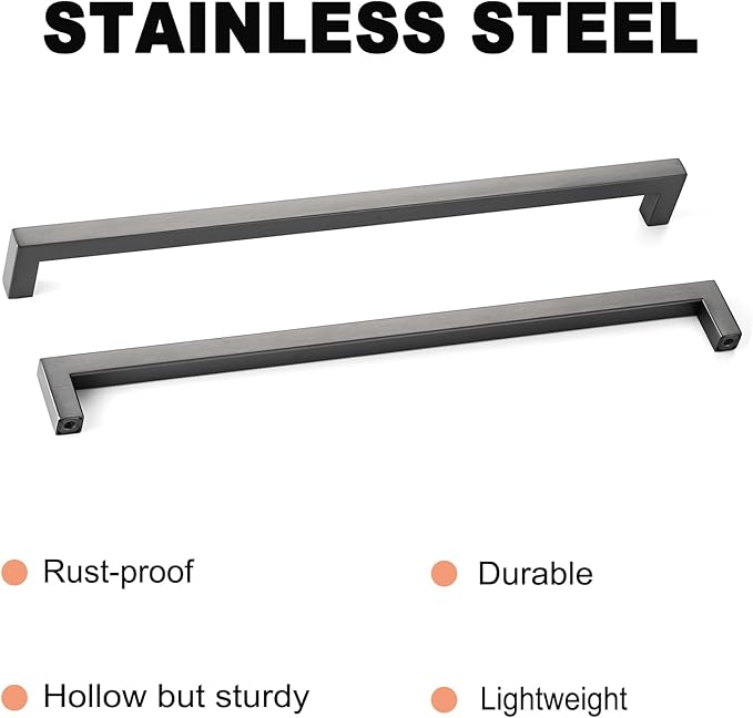 10 Pack Long Cabinet Pulls 12 3/5 Inch Hole Center Ancient Grey Drawer Pulls Square Stainless Steel Kitchen Handles for Cabinets Grey Cupboard Handles Modern Bathroom Cabinet Hardware