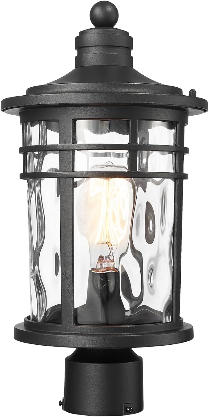 Darkaway Large Outdoor Post Lights Lamp Posts Outdoor Lighting, 17inch Aluminum Post Lights Outdoor Light Fixtures with Water Ripple Glass, Pole Light for Outside Patio Yard Garden