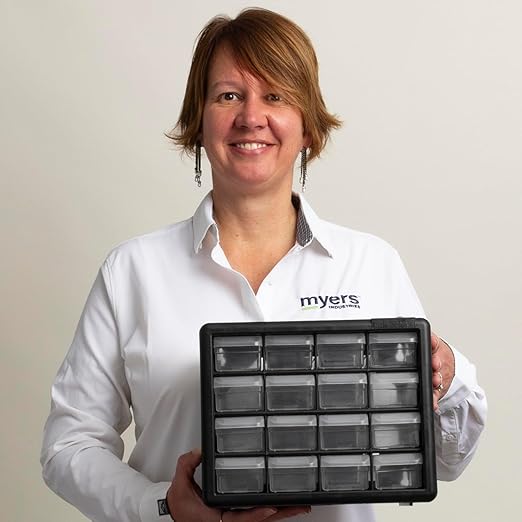 Akro-Mils 16-Drawer Plastic Drawer Storage Cabinet for Garage Organization, Beads, Makeup Organizer, Building Bricks Storage, Teacher Toolbox, 10-1/2" W x 6-1/2" D x 8-1/2" H, 10116 Black