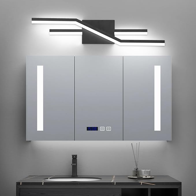 SOLFART Bathroom Light Fixtures Matte Black Dimmable LED Bathroom Vanity Lights Over Mirror 24 Inch Modern Wall Lights