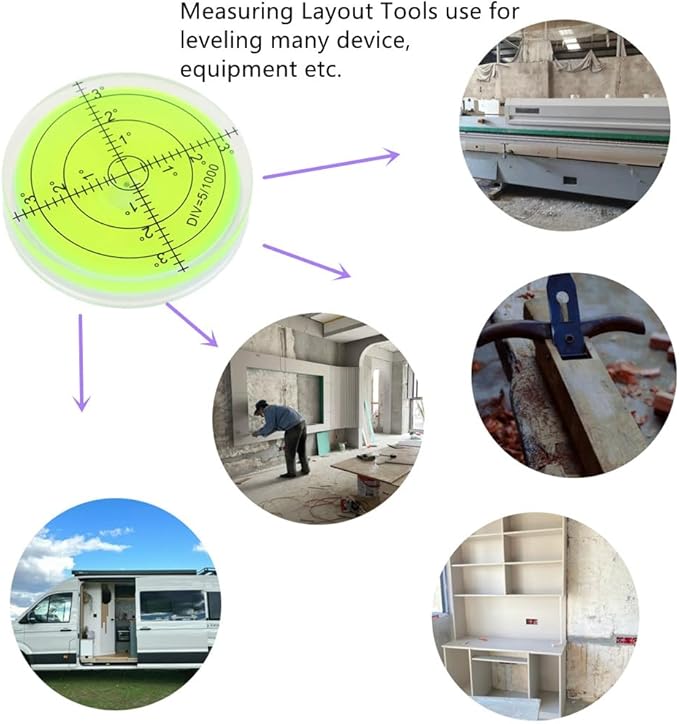 Circular Bubble Level with Double Sided Adhesive Bottom Spirit Levels Leveling Measuring Tools (50x10mm)
