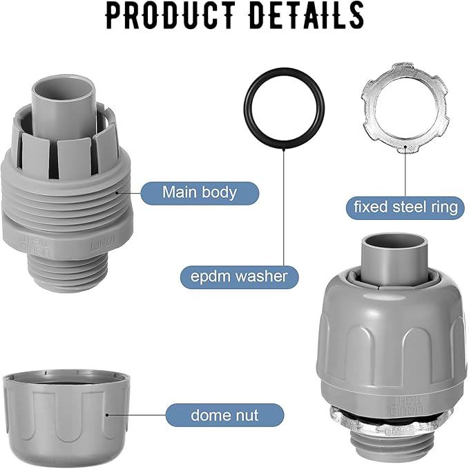 1/2 Inch Liquid Tight Connector PVC Electrical Conduit Fittings Straight 180 Degree Flexible Conduit Connector for Home Kitchen Bathroom Tube Tool Supplies (30 Pcs)