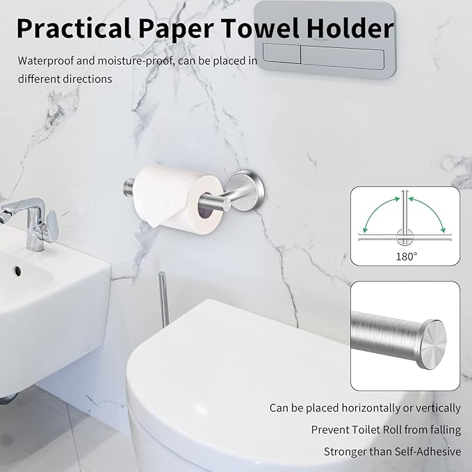 Newfun 10Pcs Brushed Nickel Bathroom Hardware Set - Includes 24&18inch Towel Bar, Robe Hook, Toilet Paper Holder, 2 Pack 5 Piece Bathroom Accessories Set Stainless Steel Wall Mounted