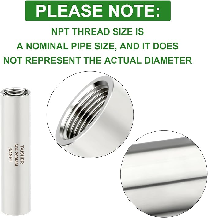 TAISHER 2PCS Stainless Steel Pipe Fittings, 3/4" NPT Female x 3/4" NPT Female Threaded, 8" Length Thickened Nipple Cast Pipe
