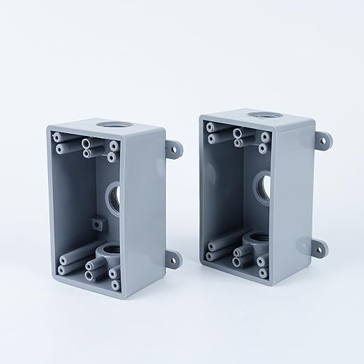 1/2-Inch or 3/4-Inch Weatherproof Electrical Junction Box with Adapters, Gray, Indoor/Outdoor Installation (Single-Gang 2PACK)