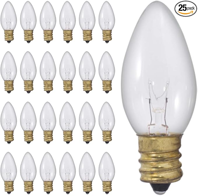 GoodBulb 7-Watt C9 Clear Holiday Light Bulbs Clear Incandescent Intermediate E17 Base 50 Lumens Warm White Color Christmas Holiday Decorations Pack of 25 Bulbs
