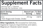 Kirkman - Zinc 20mg - 250 Capsules - Immune Support - High Absorption - Hypoallergenic