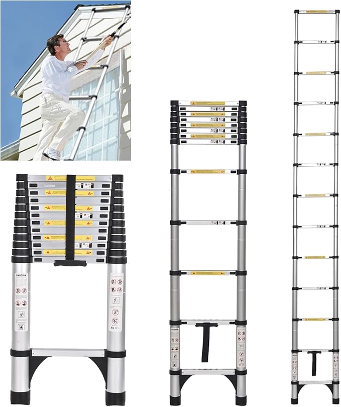 JADDUO Aluminum Telescoping Ladder - 16.5 FT Extension Ladder with 2 Triangle Stabilizers for Attic, RV, Home & Travel