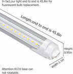 4ft T8 LED Tube Lights,36W 3600lm,White 6500K,R17d Base,45.8 inches End to End,60W F48T12 Fluorescent Bulb Replacement,Ballast Bypass,Dual-Ended Connection,Sign,Shop Lighting,Pack of 10