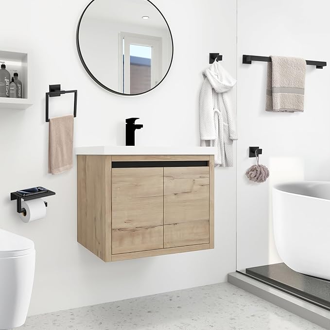 YACVCL 5 Pieces Matte Black Bathroom Hardware Accessorie Set 23.6 Inch Towel Bar Set SUS304 Stainless Steel Towel Rack&Holder Set for Bathroom,Toilet Paper Holder with Shelf Wall-Mounted