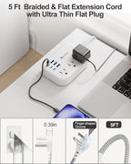 6 USB(3 USB C) Power Strip- Travel Power Strip with 6 USB Desktop Charging Station 24W/4.8A and 3 Outlets, 5Ft Flat Plug Braided Extension Cord, Non Surge Protector for Cruise Ship Travel Office Dorm