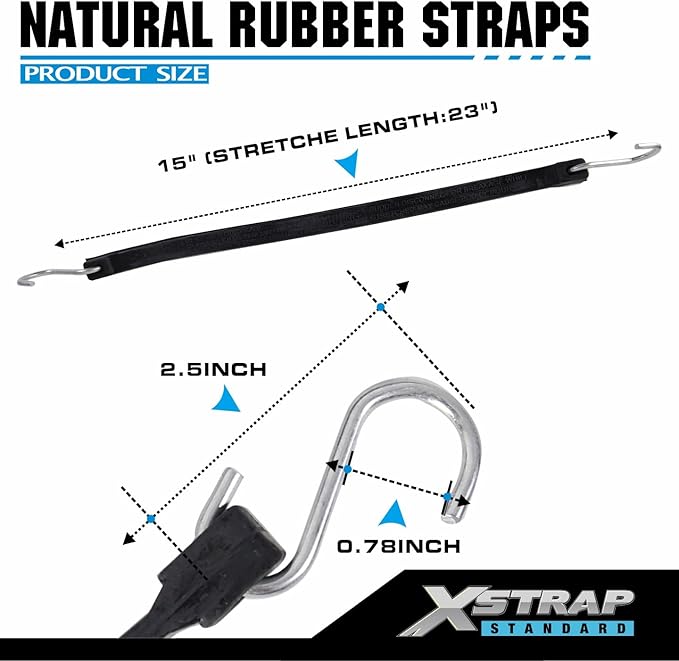 XSTRAP STANDARD 20 Pack 15'' Adjustable Rubber Tarp Straps, EPDM Bungee Cords with Hooks, Ideal for Securing Tarps, Canvases