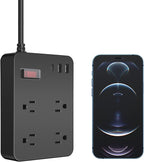 Outdoor Power Strip Weatherproof with USB C, Waterproof Surge Protector with 4 Outlets,Outdoor Electrical Outlet,Outdoor Multi Plug Outlet for Camping, Garden, Kitchen, Bathroom, 6ft Cord,Flat Plug