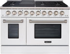 Akicon 48 Inch Freestanding Gas Range - 6.7 cu. ft. Double Rapid Convection Gas Oven - Gas Stove with 8 Sealed Burners & a Griddle, Heavy Duty Cast Iron Grates (White & Stainless Steel)