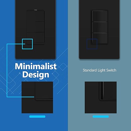 LIDER Minimalist Design Matte Finish Lighted Triple Switch with Screwless Wall Plate, Combination Frameless Decorator Switch with Locator Light, Ground Terminal Single Pole, 15A 120V, UL Listed, Black