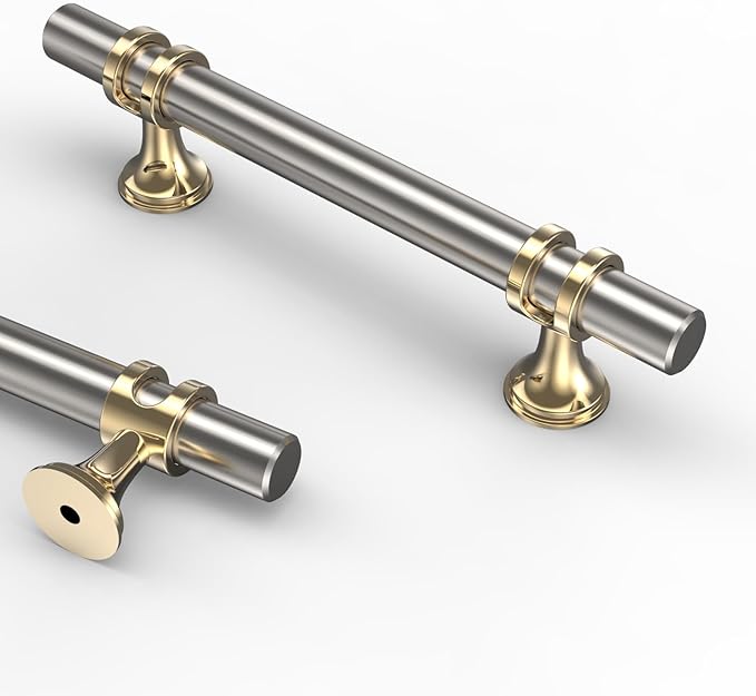 Asidrama 10 Pack 3.75 Inch(96mm) Gold and Brushed Satin Nickel Kitchen Cabinet Handles, Cabinet Pulls Kitchen Cabinet Hardware Cupboard Handles Drawer Pulls
