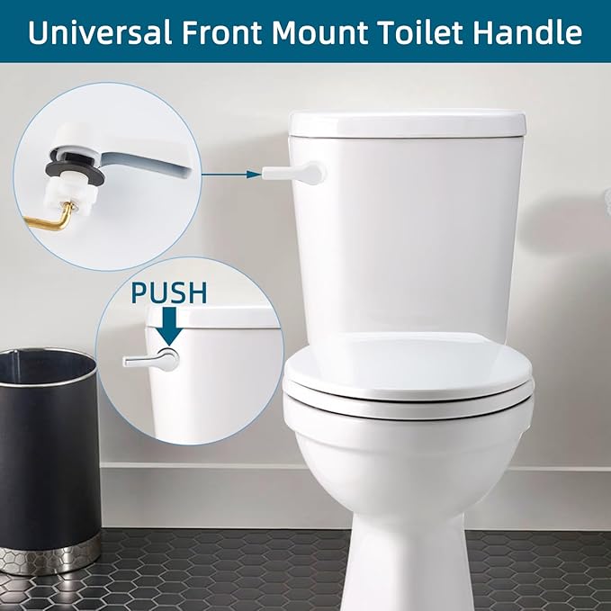 Hygie Rinse 2PCS Metal Toilet Handle Lever Flush Replacement, Universal Front Mount Toilet Handle with Stainless Steel Flapper Chains, Toilet Repair Kit, White