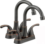 Oil Rubbed Bronze Bathroom Sink Faucet 4 Inch Faucet 2 Handle with Pop-up Drain Stopper and Supply Hoses(Set of 2)