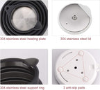 Ultrathin Upgraded Food Grade Silicone Travel Foldable Electric Kettle Boil Dry Protection Portable with Dual Voltage and Separable Power Cord,555ML 110-220V US Plug