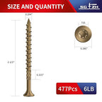 #10 x 2-1/2" Deck Screws (477Pcs) 6lb. Carbon Steel, Yellow, Flat Head, Rust Resistant epoxy Coated, with T25 Star Bit