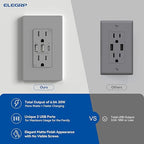 ELEGRP USB Outlets Receptacles, 3-Port Wall Outlet, 30W 6.0A Electrical Outlet, 15 Amp Tamper-Resistant Outlet with Type C Ports, UL Listed, Wall Plate Included, 10 Pack, Matte Gray