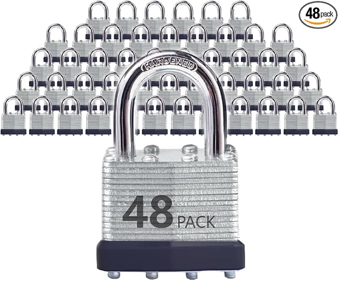 Keyed Alike Laminated Steel Padlocks with Normal Shackle for Sheds, Fences & Lockers (48-Pack)