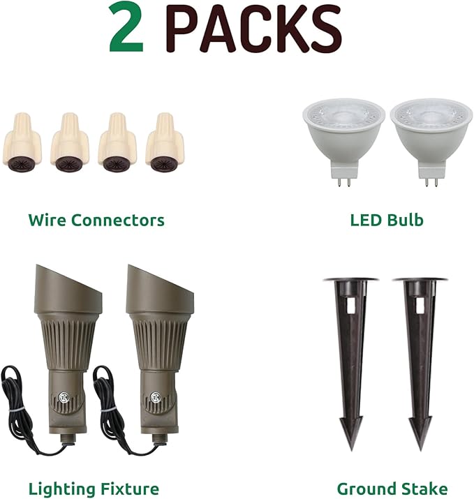 Lumina Lighting® 4W Landscape lighting 12V Landscape Lights Low Voltage Landscape Spotlights Warm White Waterproof Outdoor Replaceable LED Bulb for Garden, Lawn, Porch, Patio and Yard (Bronze, 2-Pack)