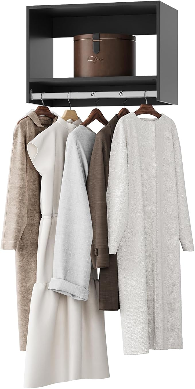 Tall Hanging Closet Unit, Modular Closet System, Wood Closet System Organizer with Storage for Walk in Closets, Clothing Rack Wardrobe Closet for Hanging Clothes, Bedroom, Black, 19.5" W