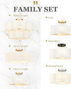 Gold Semi Flush Mount Ceiling Light, 5-Light 18" Ceiling Light Fixtures with Double Fabric Drum Shade in Quatrefoil Shape, Light Fixtures Ceiling Mount for Nursery Bedroom, AD-22007-5SF-GD