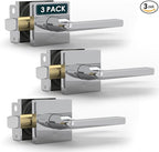 Mega Handles Prime Privacy Door Handle - 3 Pack Reversible Chrome Door Handles, Heavy Duty Bed & Bath Door Handles with Privacy Door Lock, Fits All Standard Doors - Polished Chrome