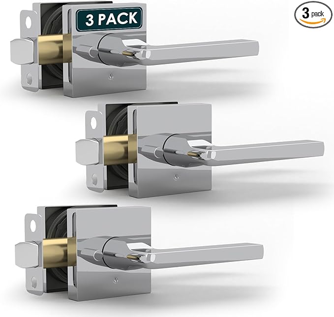 Mega Handles Prime Privacy Door Handle - 3 Pack Reversible Chrome Door Handles, Heavy Duty Bed & Bath Door Handles with Privacy Door Lock, Fits All Standard Doors - Polished Chrome