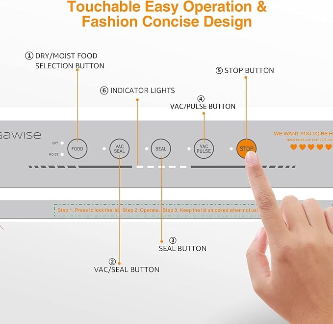 MEGAWISE Vacuum Sealer Machine, Portable Strong Suction Power Food Sealer, Bags and Cutter included with External Vacuum Function, Freshness Saver（Silver)