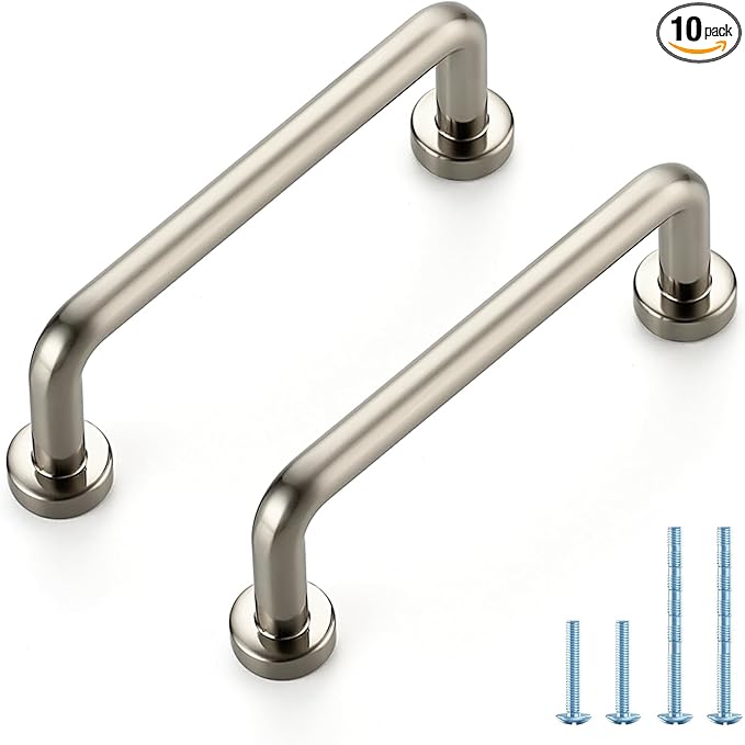 JOY DECOR Cabinet Pulls – 3 Inch Hole Center, Brushed Nickel, 10 Pack, Zinc Alloy Cabinet Handles for Drawers & Cupboard – Vintage Style Hardware for Kitchen, Bathroom, Dresser, Furniture Makeover