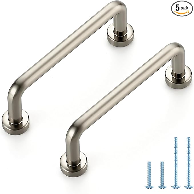 JOY DECOR Cabinet Pulls – 3 Inch Hole Center, Brushed Nickel, 5 Pack, Zinc Alloy Cabinet Handles for Drawers & Cupboard – Vintage Style Hardware for Kitchen, Bathroom, Dresser, Furniture Makeover