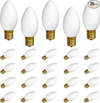 SUNSGNE 25 Pack C9 Incandescent Christmas Light Bulbs, 7 Watt Night Light Bulbs for Outdoor String Lights, Candle Lamps, Night Lights, White, E17 Intermediate Base