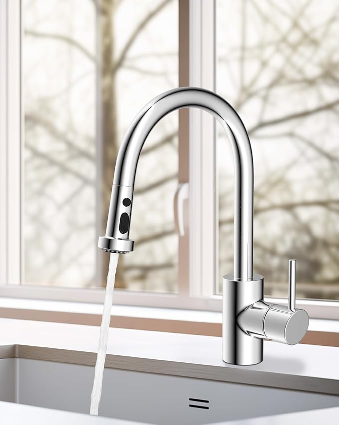 Hibbent Kitchen Faucet Head Replacement, Pull Down Sink Spray Nozzle with 3 Function, G1/2 or 13/16 Inch Male Connector (Only for G1/2 Connector, Chrome)