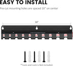 UNITEDPOWER Pry Bar Holder, Lockable Wall Mount Storage Rack Organizer for Workshop, Shed, Garage, Home, Stores up to 10 13 Tools or Extensions