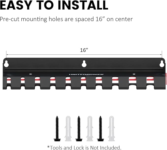 UNITEDPOWER Pry Bar Holder, Lockable Wall Mount Storage Rack Organizer for Workshop, Shed, Garage, Home, Stores up to 10 13 Tools or Extensions