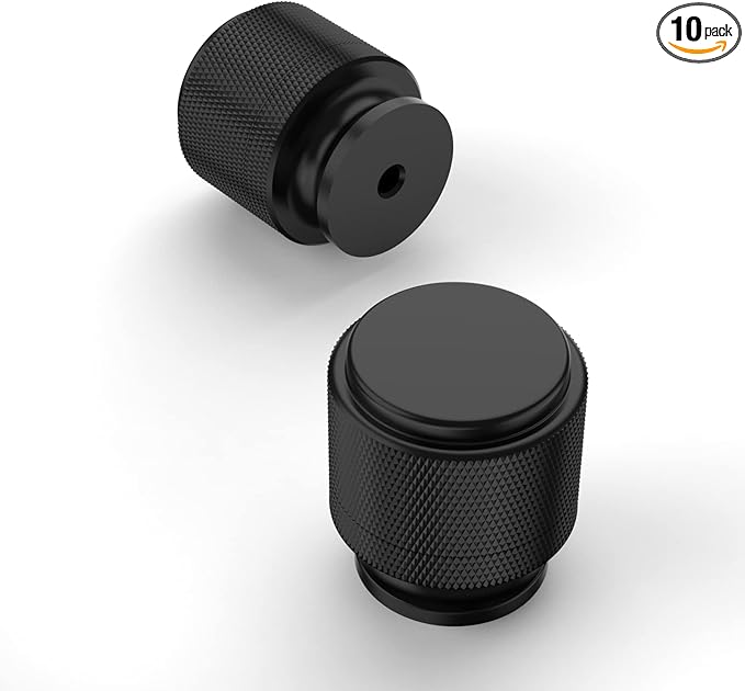 Amerdeco 10 Pack Matte Black Knurled Cabinet Knobs Kitchen Cabinet Pulls for Drawer Dresser, Cupboard and Wardrobe ZH0031