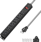 HEZI 20 Amp Power Strip with 5-20P/T- Plug, Heavy Duty High Amp Metal Surge Protector, Mountable Industrial Power Strip with 6AC Outlets(5-20R) and Circuit Breaker, 10FT 12AWG Extension Cord