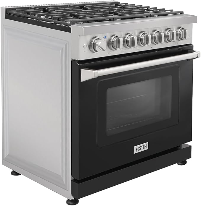 36 inch Professional Freestanding Pro-Style Propane Gas Range with 6 Burners, 6.0 cu.ft. Oven Capacity, in Stainless Steel - KOS-36RG03MLP (Black)