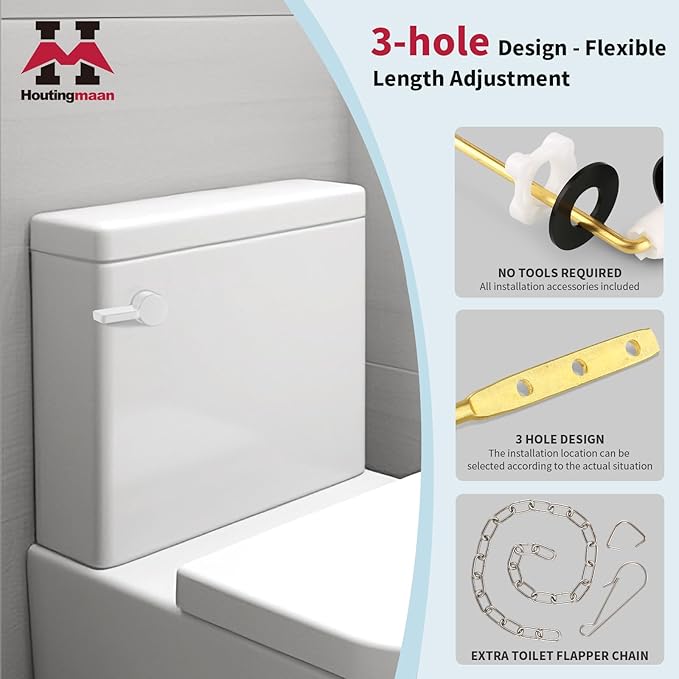 Houtingmaan Toilet Handle Replacement Kit,Toilet Handle Lever for Most Front Mount Toilets, Universal Brass Toliet Flush Handle Lever with Stainless Steel Flapper Chain,White