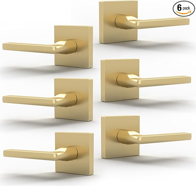 Mega Handles Prime Dummy Door Handles - 6 Pack Heavy Duty Gold Door Handle, Non-Turning Door Handle for Hallway, Closet & French Doors, Single Side, Fits All Standard Doors - Satin Brass