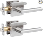 HOSOM 2 Pack Interior Door Levers Passage Door Handles Heavy Duty No Locking Door Handle Set for Hallway, Closet Doors, Satin Nickel Door Handle with Square Plate