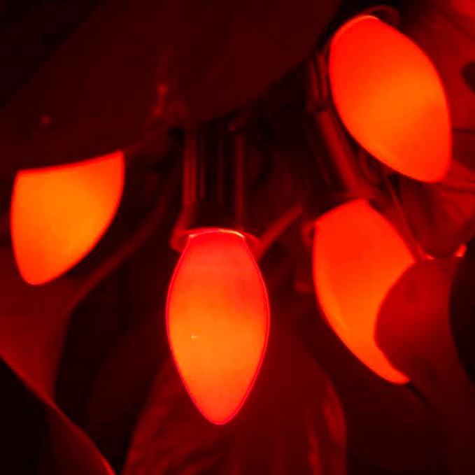 C9 Red Valentines Christmas Light Bulbs, 25 Pack Ceramic Red Replacement Light Bulbs, E17 Intermediate Base Edison Bulb for Outdoor Christmas Lights Valentines Decor Lights, 7 Watts