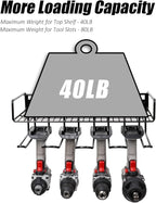 Heavy Duty Tool Organizer, 16" W x 7.48" H x 5.51" D, 4 Wall Mount Anchors, 3.95" Between Slots, Sturdy Steel Construction, Ideal for Power Tools (2 Pack)