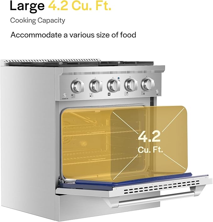 Empava Commercial Gas Range, Freestanding & Slide-In, 4.2 cu. ft. Pro-Style Single Oven with 4 Sealed Ultra High-Low Burners Heavy Duty Grates in Stainless Steel for Kitchen, Restaurant,30 Inch