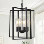 4 Light Modern Farmhouse Chandelier for Dining Room, Black Pendant Lights Fixtures for Kitchen Island, Foyer Lighting Fixtures High Ceiling for Entryway Hallway Living Room Bedroom