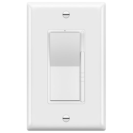 TOPGREENER Kalide Dimmer Paddle Light Switch, LED Slide Dimmer Switch, Full Range Dimming, Single Pole/3-Way, Dimmable 300W LED/CFL Lights, Neutral Wire Not Required, Wall Plate Included, White,1 Pack